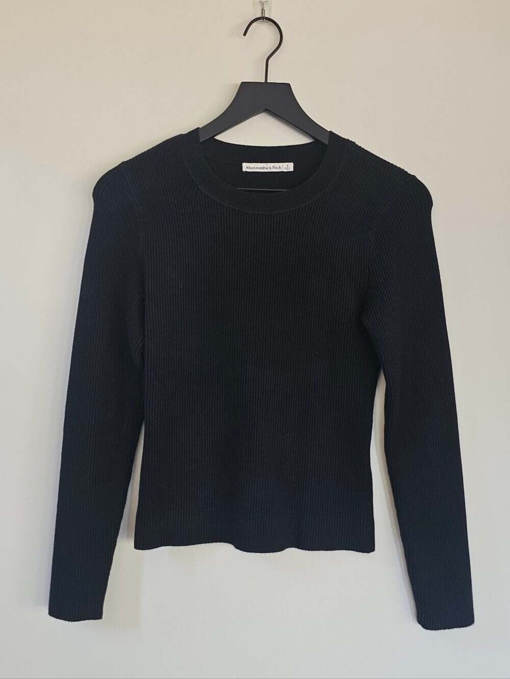 Abercrombie & Fitch Thick Black Ribbed Crewneck Long-Sleeve Tee
